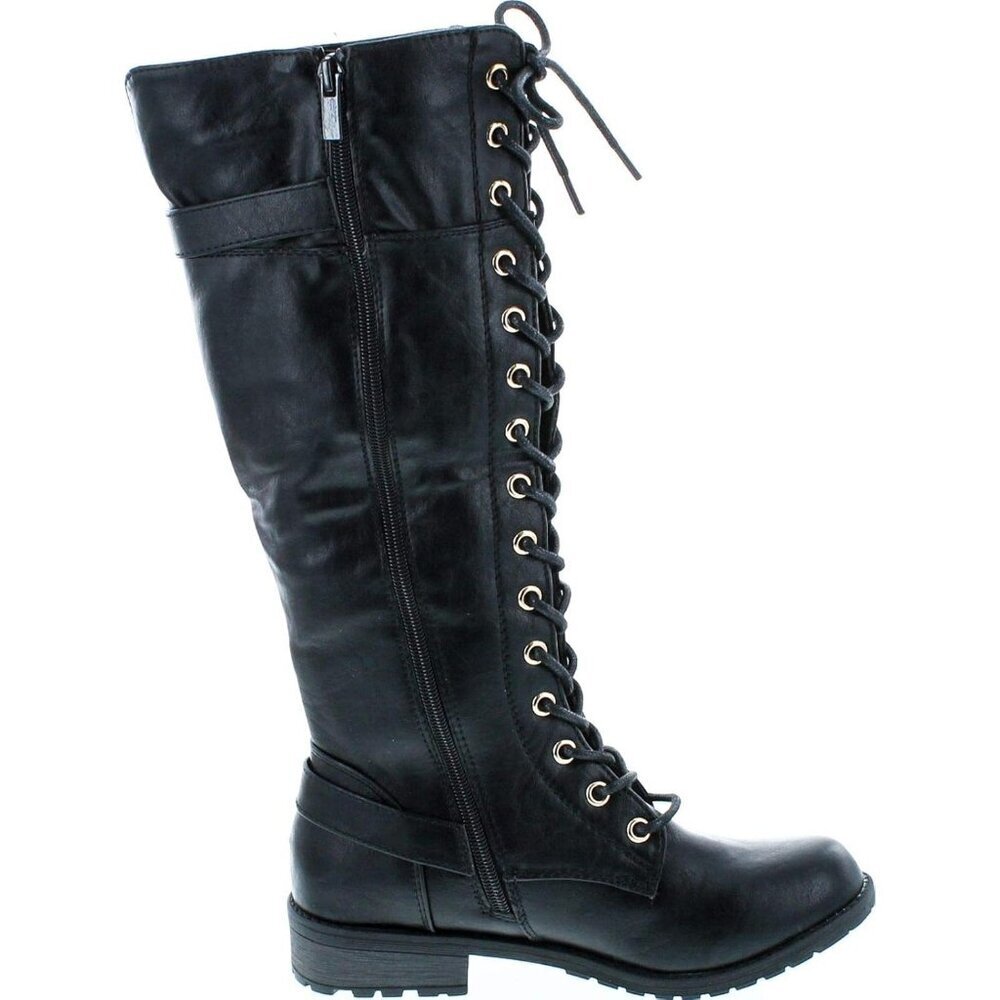Mango 27 Womens Knee High Buckle Riding Lace Up adjustable Black Long Boots - Picture 6 of 8